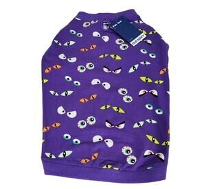 Old Navy SZ M Purple Halloween Pet T Shirt PJ's Monster Eyes NEW Leash Hole